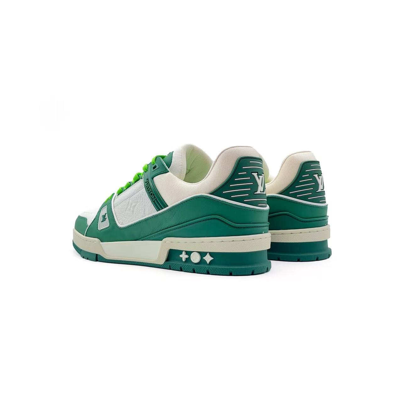 Louis Vuitton Green & White Leather Trainer Sneakers