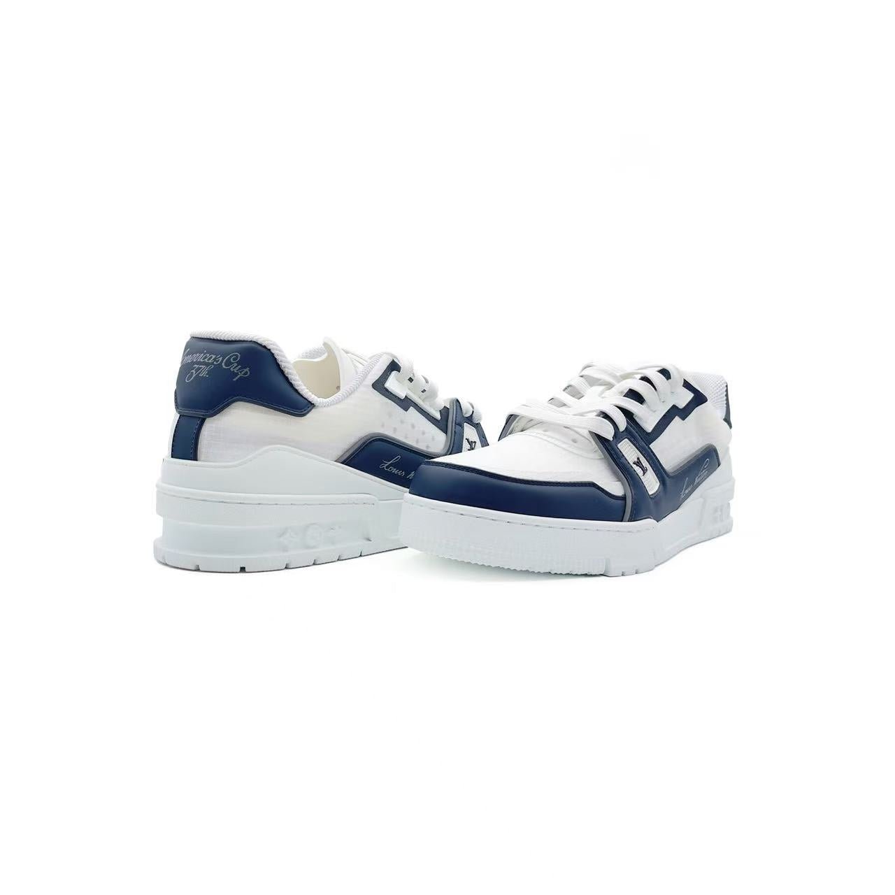Louis Vuitton White & Marine Trainer Sneakers