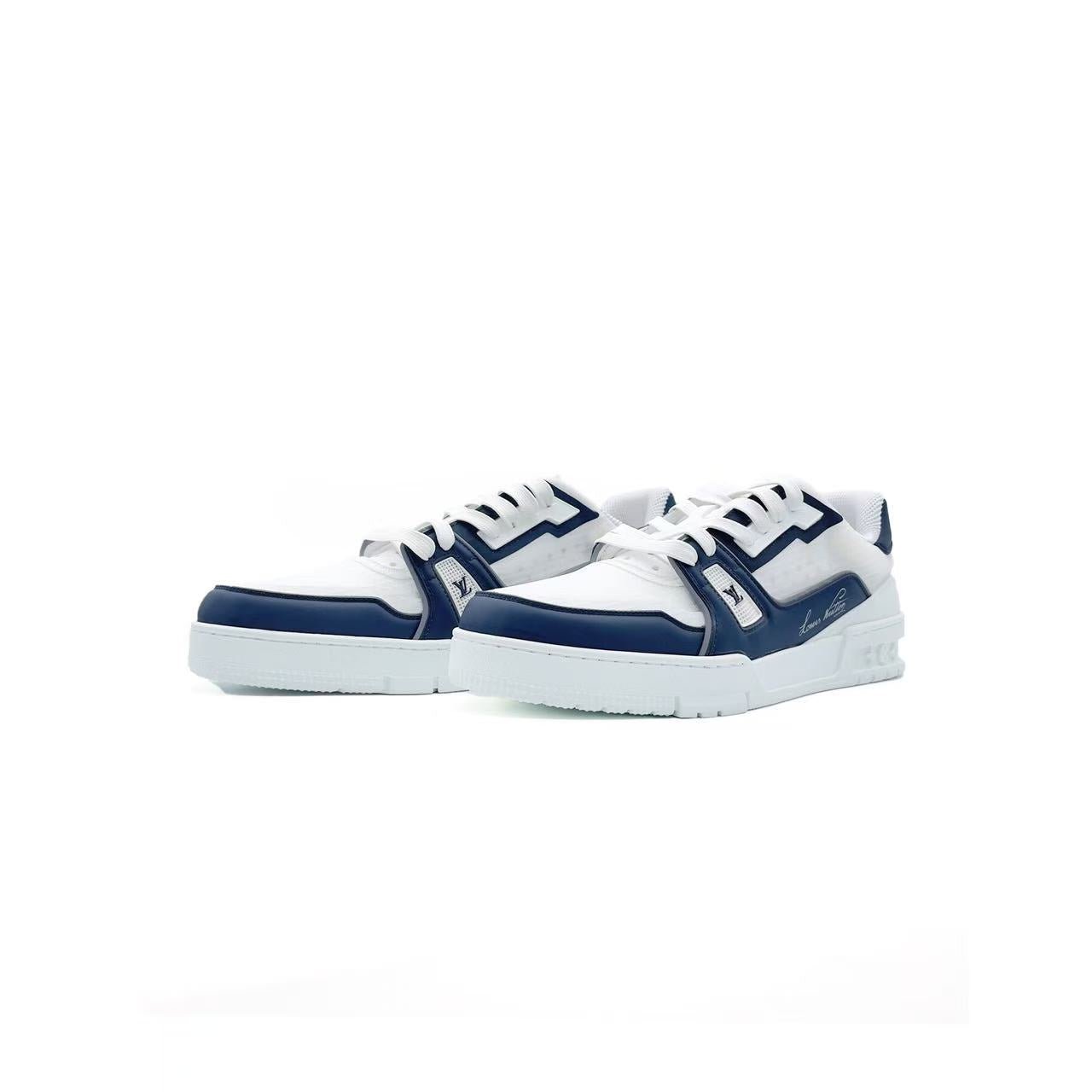 Louis Vuitton White & Marine Trainer Sneakers